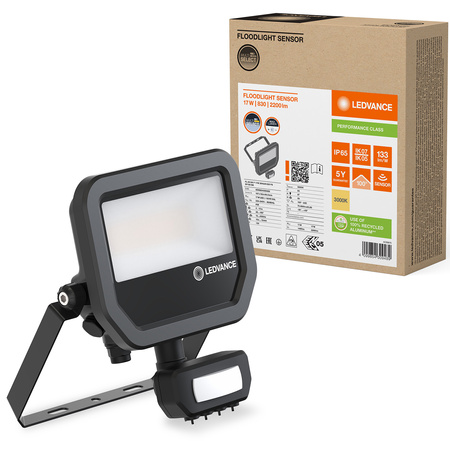 LED reflektor 17W 2200lm 3000K IP65 černý se senzorem pohybu LEDVANCE Floodlight