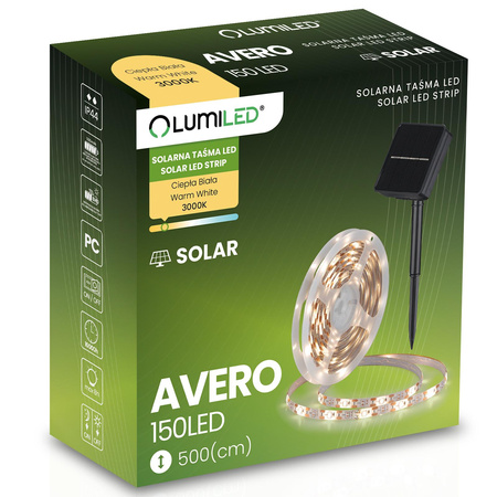 LED solární pásek 150x LED AVERO 3000K Warm IP44 5m LUMILED