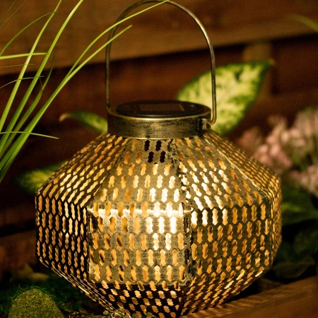 LED solární lampa Lucerna zahradní vlákno LANTERN závěsná kovová měď