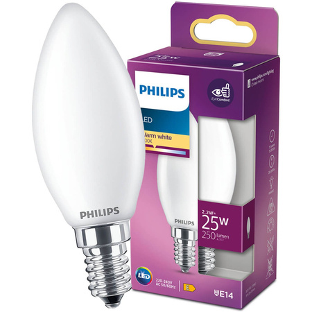 LED žárovka E14 B35 2.2W = 25W 250lm 2700K Teplá bílá vlákno PHILIPS