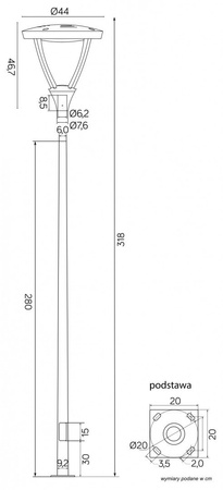 Venkovní stojící zahradní lampa LED POST Mars MLS-LB-22A 45W 3700lm 3000K Teplá bílá 318cm Su-Ma