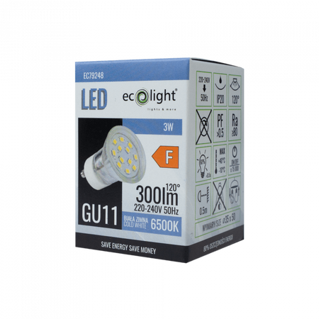 LED reflektorová žárovka GU11 GU10 3W 270lm 6500K studená bílá Ecolight
