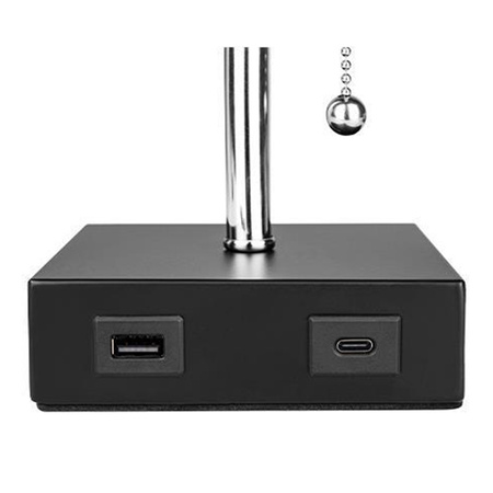 E27 Školní stolní lampa USB-A + USB-C Vypínač zapnutí/vypnutí Černý chrom Boro Masterled