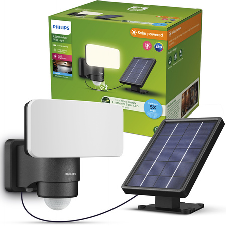 Solární LED reflektor 6W 1000lm 5000K IP44 se senzorem pohybu a soumraku černý Tylus Ultra Efficient Philips