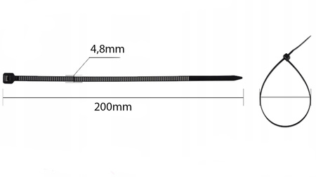 100x Kabelová Svorková Páska, Silná 4.8x200mm Černá LUMILED