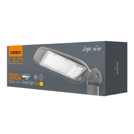 Pouliční svítidlo LED 50W 5000lm 5000K Neutrální 130° 0,24A Šedá VIDEX
