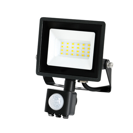 Venkovní LED reflektor Zahrada 20W 1620lm 6500K Cold 120° se senzorem pohybu IP44 IK05 Black MHC Kobi