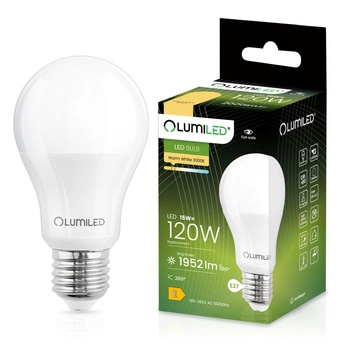Žárovka LED E27, A65 15W = 120W 2000lm 3000K Teplá bílá 260° LUMILED