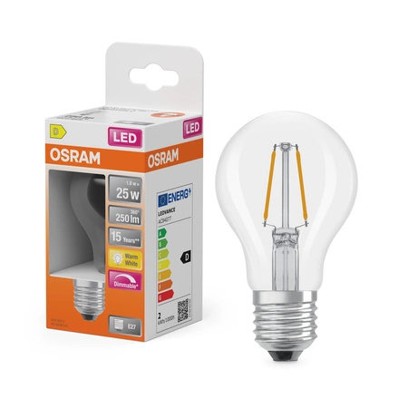 LED žárovka E27 A60 1,8W = 25W 250lm 2700K teplá bílá 320° Filament Dimmable SUPERSTAR Osram