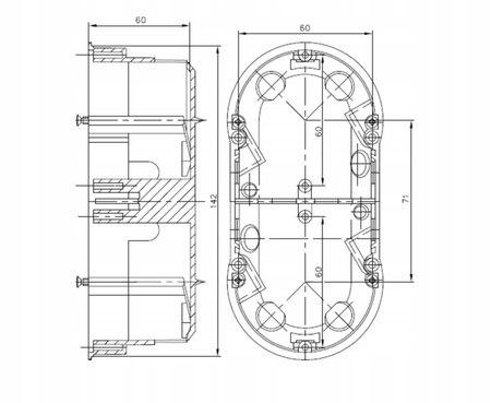 Dvojitý hluboký elektrický zapuštěný box 2x60 se šrouby PAWBOL