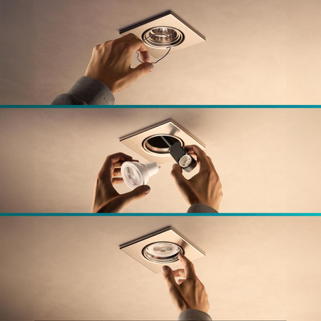 LED GU10 zapuštěná pod omítku hliníková čtvercová niklová Peridot Philips