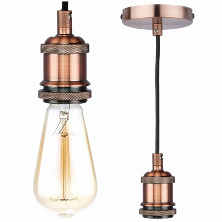 Závěsná LAMPA s držákem lampy E27. měď 100 cm. černá kabelová půda