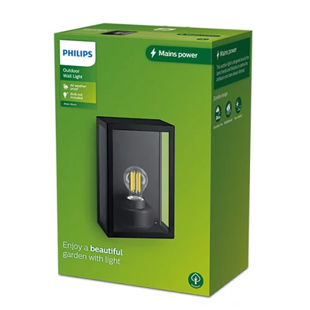 Zahradní nástěnná LED lampa ALZOR E27 IP44 Lucerna černá PHILIPS