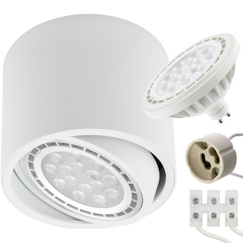 Přisazená HALOGENOVÁ BODOVÁ TRUBKA POHYBLIVÁ GU10 AR111 Bílá 100mm + GU10 LED Žárovka 15W 230V 3000K Tepl.