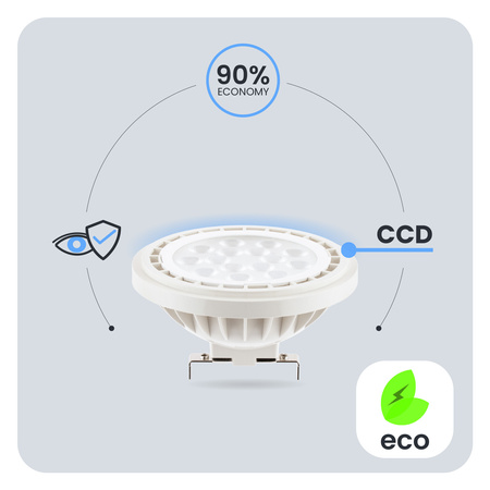 10x Žárovka LED AR111 ,G53 15W = 100W 1521lm 4000K 12V Neutrální bílá 38° LUMILED