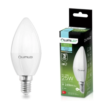 Žárovka LED Svíčka B35, E14 2.5W = 25W 249lm 6500K Studená bílá 180° LUMILED