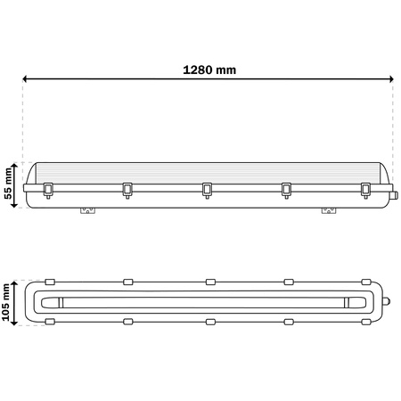 Hermetické svítidlo s reflektorem IP65 T8 Zářivka 2x 120cm Zářivka 18W 6500K