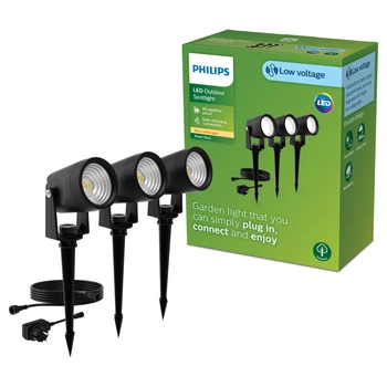 3x LED reflektorová zahradní lampa 1,5W 180lm 2700K černá Reuel Ultra Efficient Philips