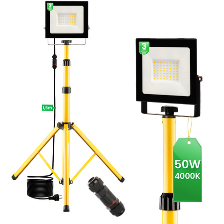 LED reflektor ZUNA2 Halogenová lampa 50W 4000K na stojanu + kabel + hermetický konektor LUMILED 