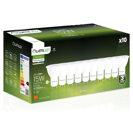 10x Žárovka LED GU10, 1.5W = 15W 135lm 4000K Neutrální bílá 120° LUMILED