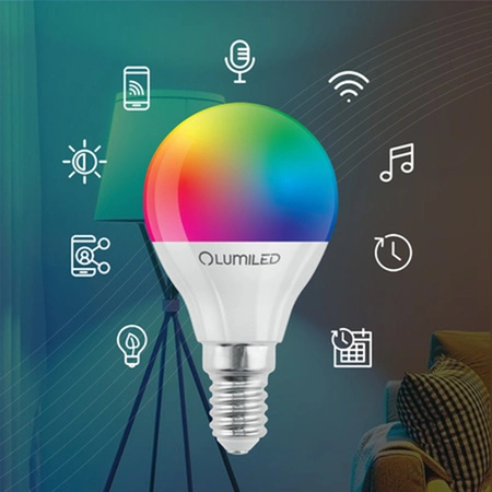 Žárovka LED E14, P40 Kulka 5W = 40W 450lm RGB Stmívatelná CCT Inteligentní TUYA WiFi SMART SAYO LUMILED