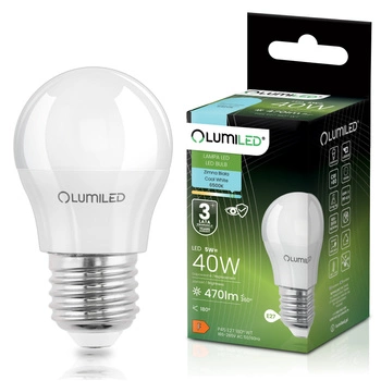 Žárovka LED E27, P40 5W = 40W 470lm 6500K Studená bílá 180° LUMILED
