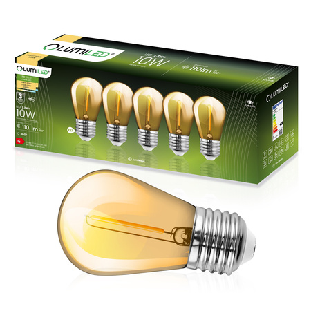 5x Žárovka LED E27, vlákna pro garland ST14 1.3W = 10W 2200K 110lm Teplá bílá LUMILED