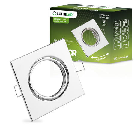 6x Halogenové svítidlo pod omítku Pohyblivé čtvercové svítidlo PICTOR Chrome Sheet MR16 GU10 LUMILED