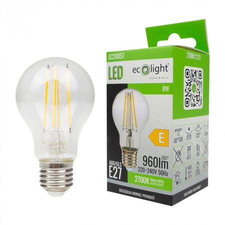 LED žárovka A60 E27 8W 960lm 2700K Warm FILAMENT Ecolight