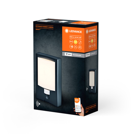 LED zahradní lampa Nástěnná lampa s osvětlením domovního čísla 22W 3000K Teplá bílá IP44 SMART+ s WiFi kamerou s pohybovým a soumrakovým senzorem stmívatelné LEDVANCE