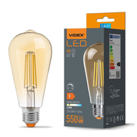 E27 ST64 LED žárovka 6W = 44W 550lm 2200K Teplá bílá jantarové vlákno Stmívatelné 360° VIDEX