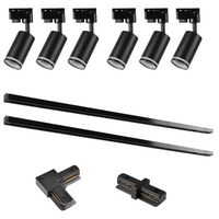 Sada přípojnic 1-fázová lišta + 6x reflektor GU10 černý PARIS Sanico Goldlux