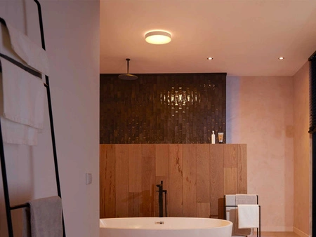 LED Plafond DEVERE Koupelnové stropní svítidlo bílé 19,2W 38cm IP44 CCT PHILIPS HUE Bluetooth + stmívač