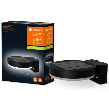 Solární zahradní nástěnná lampa LED fasádní lampa 6W černá kulatá ENDURA STYLE LEDVANCE