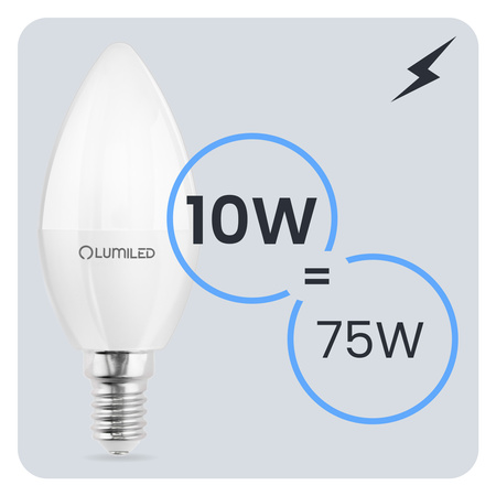 LED žárovka E14 svíčka B35 10W = 75W 1100lm 3000K teplá bílá 180° LUMILED