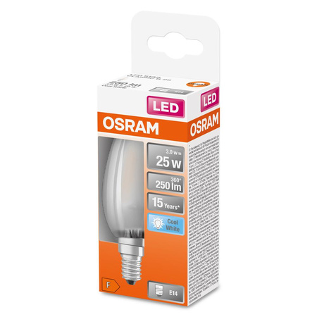LED žárovka E14 B35 2.5W = 25W 250lm 4000K Neutrální bila 300° vlákno OSRAM STAR