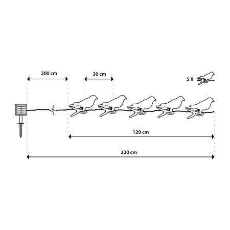 Solární zahradní řetěz Girland Light Birds On Clip 3,2 m IP44 Warm