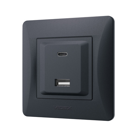 USB-A + USB-C 20W 16A Zásuvka pod omítku černá BINERA VIDEX s rámečkem