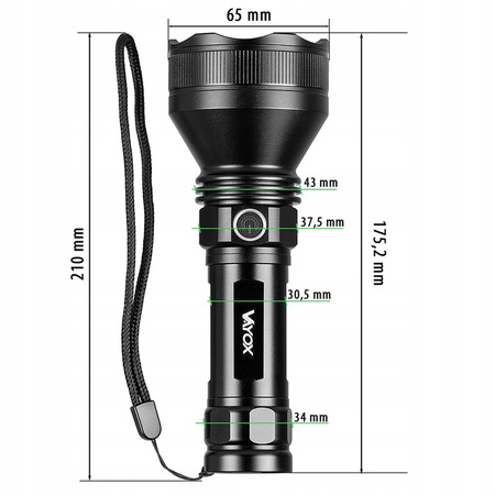 LED taktická svítilna Výkonná dobíjecí USB-C 20W 1900lm IPX6 VAYOX