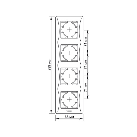 Horizontální rámeček pro čtyřzásuvkové nástěnné zásuvky Černá BINERA VIDEX