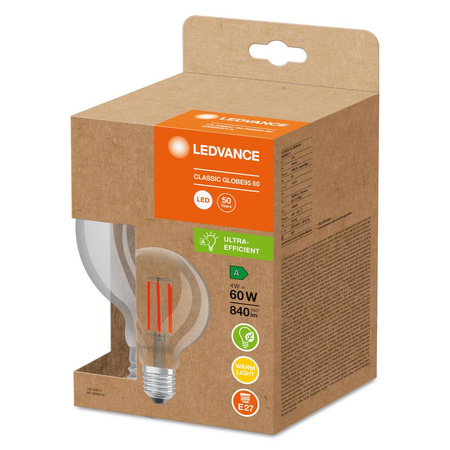LED žárovka E27 G95 4W = 60W 840lm 3000K Teplá bílá 320° Filament LEDVANCE Ultra Efficient