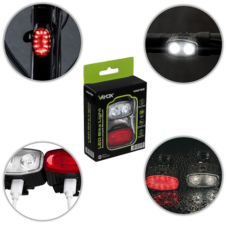 Zadní svítilna na kolo červená USB-C 6 režimů IP66 POWERFUL VAYOX