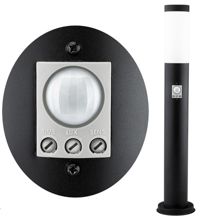 Venkovní zahradní lampa E27 BLACK POST 45 cm s pohybovým a soumrakovým senzorem