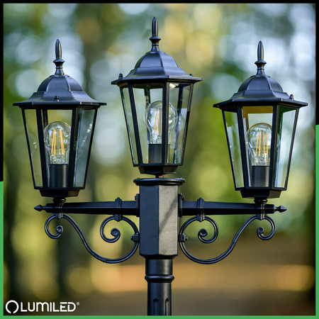 Venkovní zahradní lampa 3x E27, LED sloupek lucerna 2m Černá BELLIS LUMILED