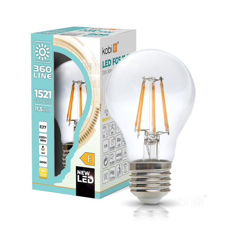 LED žárovka E27 A60 11,5W 1521lm 3000K Warm 360° Filament KOBI FGS