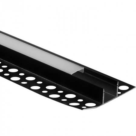 Hliníkový LED profil pro sádrokarton REGIPS Podprofil pro dlaždice černý 2m s matným difuzorem pro LED pásky + koncovky GN Ecolight series