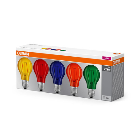 5PAK LED žárovka E27 A60 2W 235lm 2700K Warm 300° Filament OSRAM Star Mix Colours
