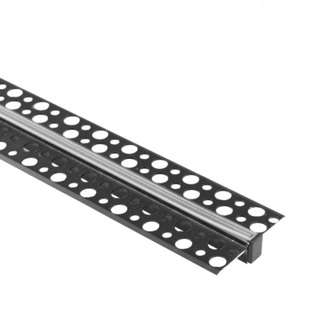 Hliníkový LED profil pro sádrokarton REGIPS Zapuštěný pod omítku černý 2m s průhledným difuzorem pro LED pásky + krytky Ecolight řady GPW