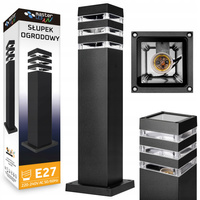 Venkovní zahradní lampa E27 ČERNÝ SLOUP Čtverec 50cm