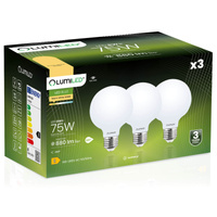 3x Žárovka LED E27, G95 8W = 75W 3000K Teplá bílá Globe Mléčná Filament LUMILED